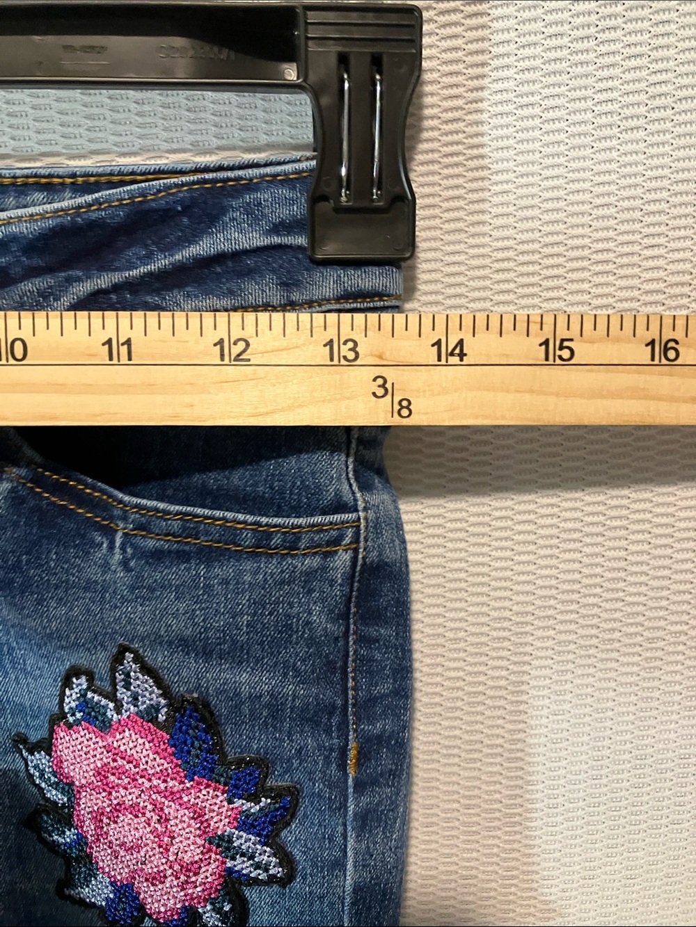 kidpik Dark Blue Denim Shorts with Pink Floral Sequin Patches - Picture 4 of 10